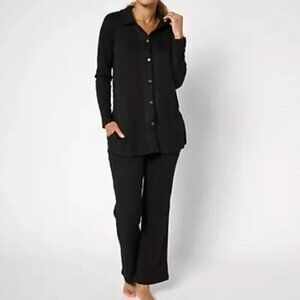 Cuddl Duds Supersoft Ribbed Collared Button Front Lounge Shirt